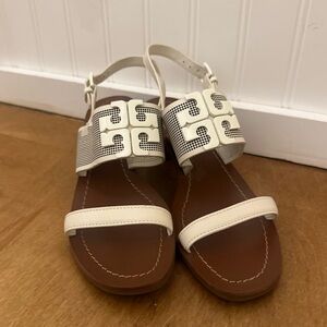 Tory Burch white heeled sling back sandals size 6 1/2